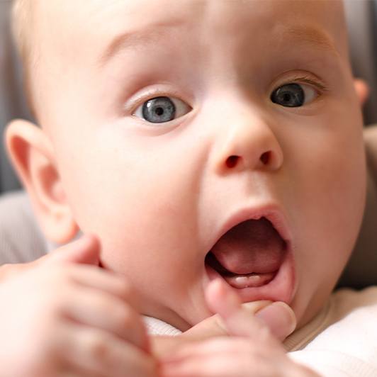 Dentist examining baby with lip and tongue tie