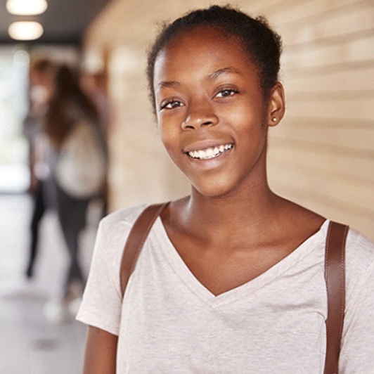 Teenager smiles at school in Phillipsburg